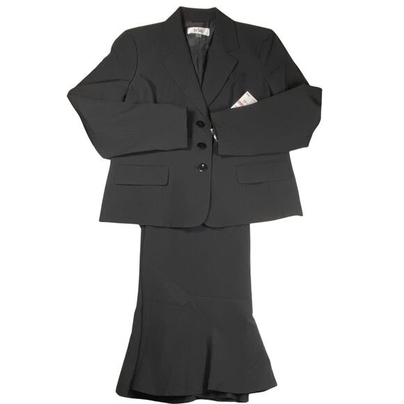 Le Suit Women's Size 10 3-Button Jacket & Flounce Skirt Black Work Office - Picture 1 of 7